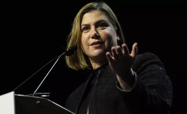 Democratic Michigan Senate candidate Rep. Elissa Slotkin speaks during an election night watch party, Wednesday, Nov. 6, 2024, in Detroit. (AP Photo/Carlos Osorio)