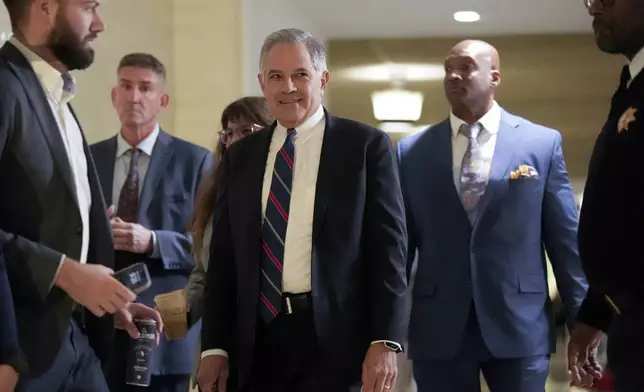 Philadelphia District Attorney Larry Krasner arrives for a hearing at a City Hall courtroom, in Philadelphia, Monday, Nov. 4, 2024. (AP Photo/Matt Rourke)