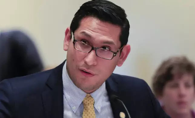 FILE - Nebraska state Sen. Tony Vargas of Omaha speaks at an Education Committee hearing in Lincoln, Neb., Jan 30, 2017. (AP Photo/Nati Harnik, File)