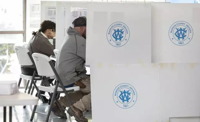 Washoe County early voting takes place at the Registrar of Voters Office in Reno, Nev., Tuesday, Oct. 29, 2024. (AP Photo/Tom R. Smedes)