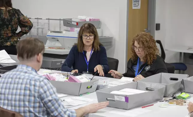 Washoe County election workers sort ballots at the Registrar of Voters Office in Reno, Nev., Tuesday, Oct. 29, 2024. (AP Photo/Tom R. Smedes)