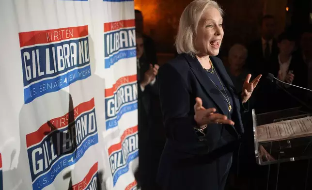 Sen. Kirsten Gillibrand, D-N.Y, speaks in New York, Tuesday, Nov. 5, 2024. (AP Photo/Seth Wenig)