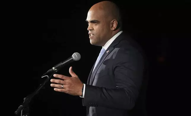 Texas Democratic Senate candidate Rep. Colin Allred, D-Texas, speaks during a watch party on election night, Tuesday, Nov. 5, 2024, in Dallas. (AP Photo/Tony Gutierrez)