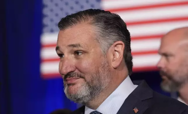 Sen. Ted Cruz, R-Texas, during a watch party on election night, Tuesday, Nov. 5, 2024, at the Marriott Marquis in Houston. (AP Photo/LM Otero)