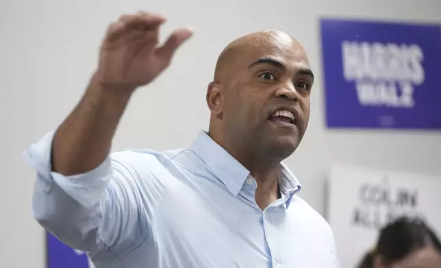 Texas Democratic Senate candidate Rep. Colin Allred speaks to supporters at a phone bank in Dallas, Tuesday, Nov. 5, 2024. (AP Photo/Tony Gutierrez)