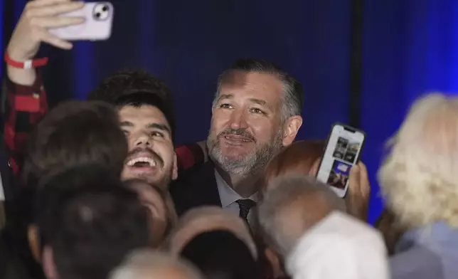 Sen. Ted Cruz, R-Texas, is photographed during a watch party on election night, Tuesday, Nov. 5, 2024, at the Marriott Marquis in Houston. (AP Photo/LM Otero)