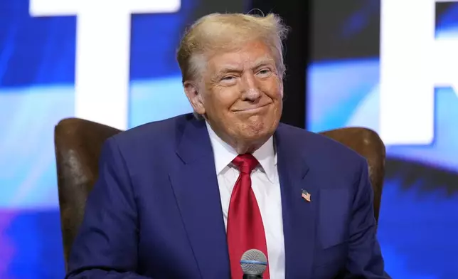 Republican presidential nominee former President Donald Trump speaks at a faith town hall with Georgia Lt. Gov. Burt Jones at Christ Chapel Zebulon, Wednesday, Oct. 23, 2024, in Zebulon, Ga. (AP Photo/Alex Brandon)