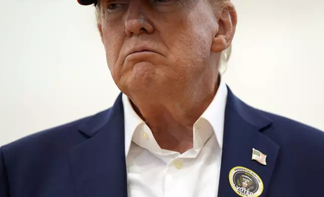 Republican presidential nominee former President Donald Trump speaks after voting on Election Day at the Morton and Barbara Mandel Recreation Center, Tuesday, Nov. 5, 2024, in Palm Beach, Fla. (AP Photo/Evan Vucci)