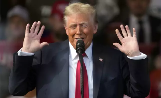 Republican presidential nominee former President Donald Trump speaks at a campaign rally in Gastonia, N.C., Saturday, Nov. 2, 2024. (AP Photo/Chris Carlson)