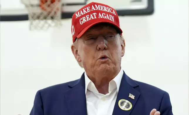 Republican presidential nominee former President Donald Trump speaks after he voted on Election Day at the Morton and Barbara Mandel Recreation Center, Tuesday, Nov. 5, 2024, in Palm Beach, Fla. (AP Photo/Evan Vucci)