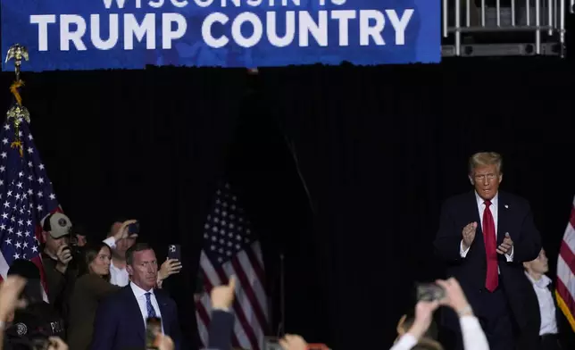 Republican presidential nominee former President Donald Trump arrives at a campaign event Friday, Nov. 1, 2024, in Milwaukee. (AP Photo/Morry Gash)