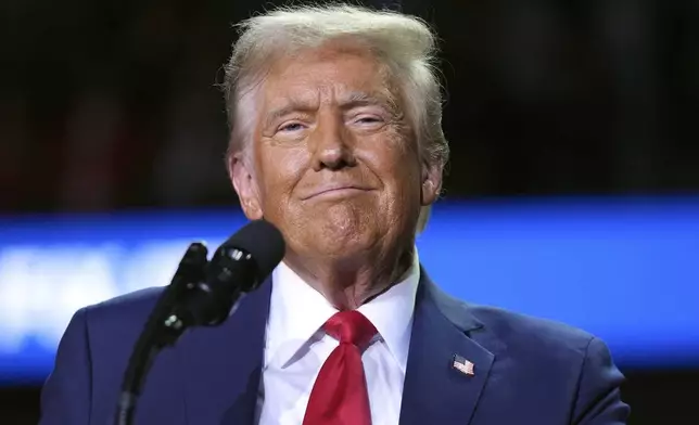 Republican presidential nominee former President Donald Trump speaks at a campaign rally at Van Andel Arena, Tuesday, Nov. 5, 2024, in Grand Rapids, Mich. (AP Photo/Evan Vucci)