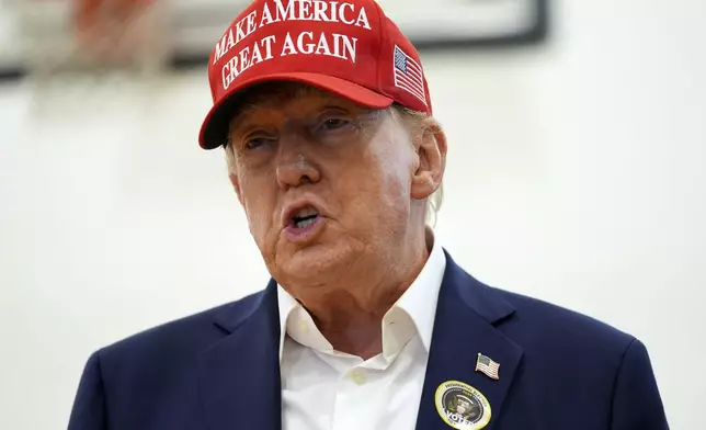 Republican presidential nominee former President Donald Trump speaks after voting on Election Day at the Morton and Barbara Mandel Recreation Center, Tuesday, Nov. 5, 2024, in Palm Beach, Fla. (AP Photo/Evan Vucci)