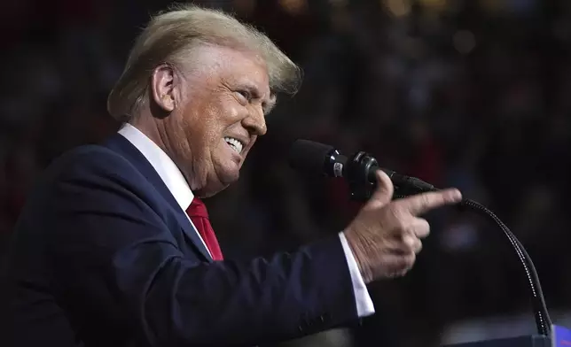 Republican presidential nominee former President Donald Trump speaks at a campaign rally at the Salem Civic Center, Saturday, Nov. 2, 2024, in Salem, Va. (AP Photo/Evan Vucci)