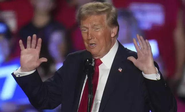 Republican presidential nominee former President Donald Trump speaks at a campaign rally at Macomb Community College Friday, Nov. 1, 2024, in Warren, Mich. (AP Photo/Paul Sancya)