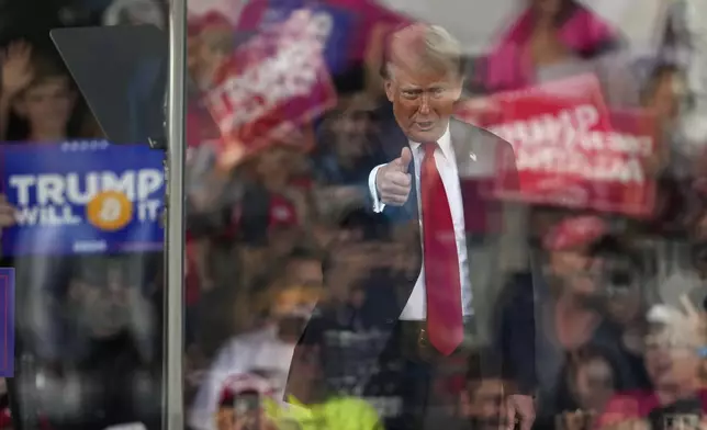 Republican presidential nominee former President Donald Trump gestures at a campaign rally in Gastonia, N.C., Saturday, Nov. 2, 2024. (AP Photo/Chris Carlson)