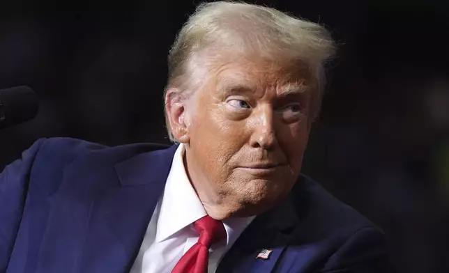 Republican presidential nominee former President Donald Trump speaks at a campaign rally at PPG Paints Arena, Monday, Nov. 4, 2024, in Pittsburgh, Pa. (AP Photo/Evan Vucci)