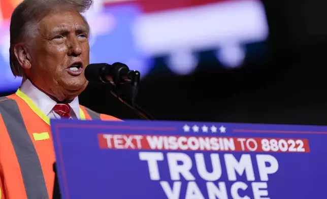 Republican presidential nominee former President Donald Trump speaks during a campaign rally at Resch Center, Wednesday, Oct. 30, 2024, in Green Bay, Wis. (AP Photo/Julia Demaree Nikhinson)