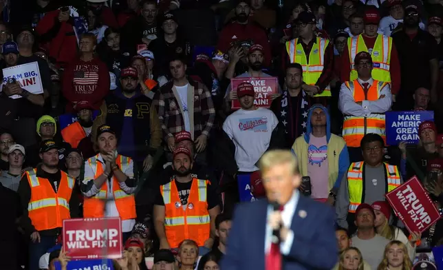 Republican presidential nominee former President Donald Trump speaks at a campaign rally at Fiserv Forum, Friday, Nov. 1, 2024, in Milwaukee. (AP Photo/Julia Demaree Nikhinson)