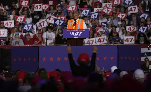 Republican presidential nominee former President Donald Trump speaks during a campaign rally at Resch Center, Wednesday, Oct. 30, 2024, in Green Bay, Wis. (AP Photo/Julia Demaree Nikhinson)