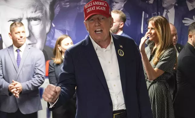 Republican presidential nominee former President Donald Trump visits his campaign headquarters, Tuesday, Nov. 5, 2024, in West Palm Beach, Fla. (AP Photo/Evan Vucci)