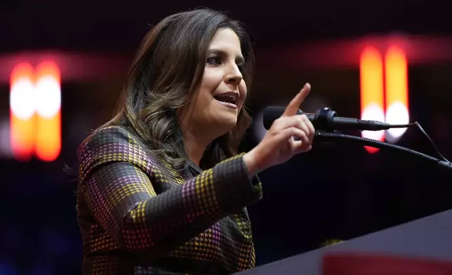 Rep. Elise Stefanik, R-N.Y., speaks before Republican presidential nominee former President Donald Trump at a campaign rally at Madison Square Garden, Sunday, Oct. 27, 2024, in New York. (AP Photo/Alex Brandon)