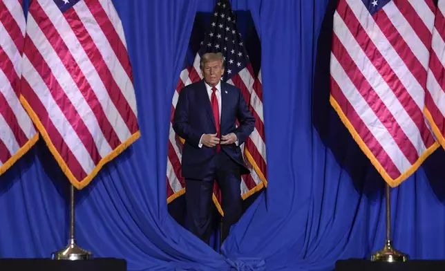 Republican presidential nominee former President Donald Trump arrives for a campaign event, Sunday, Sept. 29, 2024, in Erie, Pa. (AP Photo/Matt Rourke)