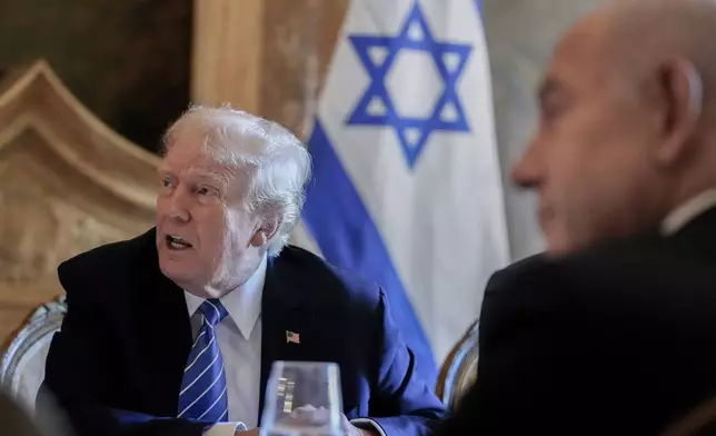 Republican presidential candidate former President Donald Trump meets with Israeli Prime Minister Benjamin Netanyahu at his Mar-a-Lago estate, Friday, July 26, 2024, in Palm Beach, Fla. (AP Photo/Alex Brandon)