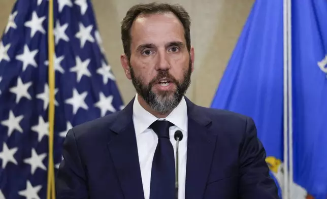 FILE - Special counsel Jack Smith speaks to the media about an indictment of former President Donald Trump, Aug. 1, 2023, at an office of the Department of Justice in Washington. (AP Photo/J. Scott Applewhite, File)