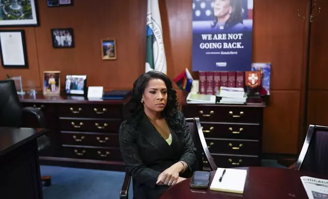 Precious Brady-Davis, a Black transgender woman who’d just won a two-year term on a Chicago-area water management board, speaks during an interview Thursday, Oct. 24, 2024, in Chicago. (AP Photo/Erin Hooley)