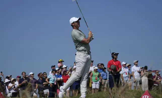 Rory McIlroy of Northern Ireland tees off at 8th hole in the final round of Abu Dhabi Golf Championship in Abu Dhabi, United Arab Emirates, Sunday, Nov. 10, 2024. (AP Photo/Altaf Qadri)