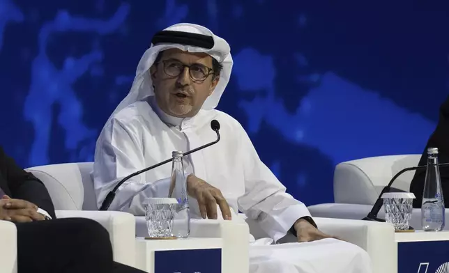 Musabbeh Al Kaaba Executive Director ADNOC talks at a panel during the Abu Dhabi International Petroleum Exhibition &amp; Conference (ADIPEC) in Abu Dhabi, United Arab Emirates, Monday, Nov. 4, 2024. (AP Photo/Altaf Qadri)