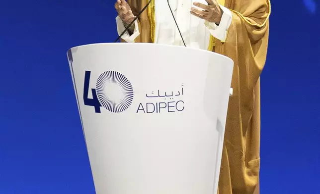 UAE Minister of Industry and Advanced Technology and Managing Director of state-run Abu Dhabi National Oil Co. (ADNOC) Sultan al-Jaber speaks during the inaugural session of annual Abu Dhabi International Petroleum Exhibition and Conference (ADIPEC), Oil and Energy exhibition and conference in Abu Dhabi, United Arab Emirates, Monday, Nov. 4, 2024. (AP Photo/Altaf Qadri)