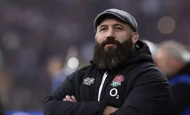 England's Joe Marler looks on from the side lines during the Autumn Nations Series rugby match between England and New Zealand, at Twickenham stadium, in London Saturday, Nov. 2, 2024. (AP Photo/Ian Walton)