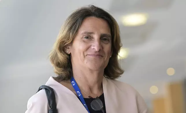 FILE - Designated European Commissioner Teresa Ribera is seen during a first meeting with European Commission President Ursula Von der Leyen in Brussels, Belgium, on Sept. 18, 2024. (John Thys/Pool Photo via AP, File)