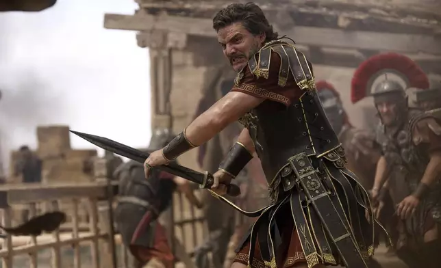 This image released by Paramount Pictures shows Pedro Pascal in a scene from "Gladiator II." (Aidan Monaghan/Paramount Pictures via AP)