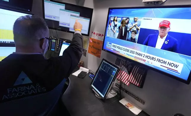 Trader Robert Arciero works on the floor of the New York Stock Exchange, Tuesday, Nov. 5, 2024. (AP Photo/Richard Drew)