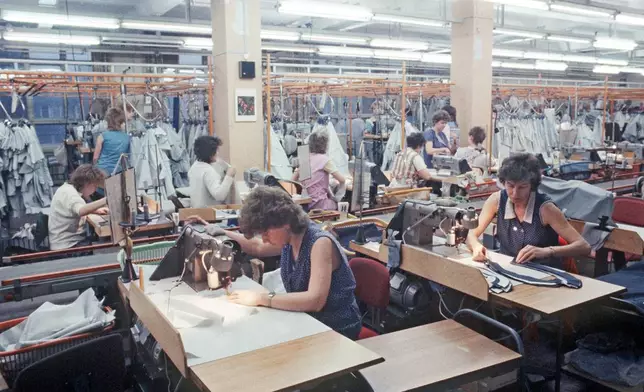 Seamstresses work th the VEB clothing factory "Fortschritt",1987 in Berlin. (Zentralbild/DPA via AP)