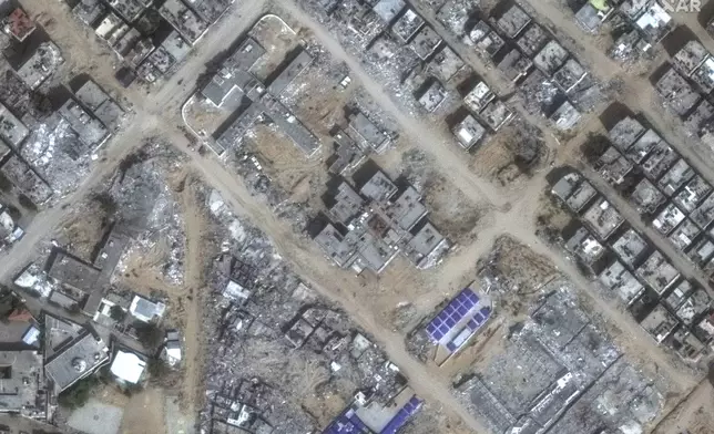 This satellite image released by Maxar Technologies shows damage to al-Nasr Children's Hospital in Gaza City, bottom left, sustained during an Israeli raid in late 2023. (Satellite image ©2024 Maxar Technologies via AP)