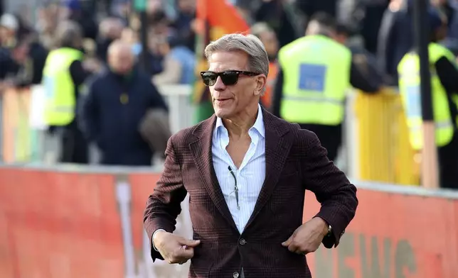 Parma President Kyle J.Krause arruves for the Italian Serie A soccer match between Venezia and Parma at the Pier Luigi Penzo Stadium, Italy, Saturday, Nov. 9, 2024. (Paola Garbuio/LaPresse via AP)