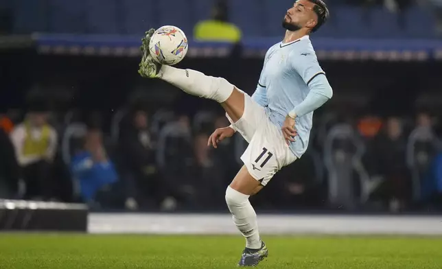 Lazio's Taty Castellanos controls the ball during a Serie A soccer match between Lazio and Cagliari, at Rome's Olympic stadium, Monday, Nov. 4, 2024. (AP Photo/Alessandra Tarantino)