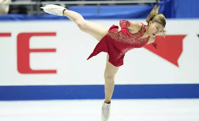 Kaori Sakamoto of Japan competes in the women's short program at the Grand Prix of Figure Skating series competition in Tokyo, Japan, Friday, Nov. 8, 2024. (AP Photo/Hiro Komae)