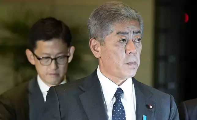 Foreign Minister Takeshi Iwaya arrives at the prime minister's office Monday, Nov. 11, 2024, in Tokyo. (AP Photo/Shuji Kajiyama)