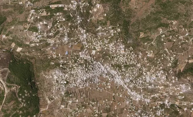 This Sept. 26, 2024, satellite image from Planet Labs PBC shows the village of Aita al-Shaab in southern Lebanon. (Planet Labs PBC via AP)