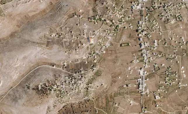 This Sept. 26, 2024, satellite image from Planet Labs PBC shows the village of Mhaibib in southern Lebanon. (Planet Labs PBC via AP)