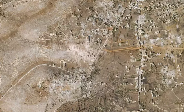 This Oct. 24 2024, satellite image from Planet Labs PBC shows the village of Mhaibib in southern Lebanon. (Planet Labs PBC via AP)