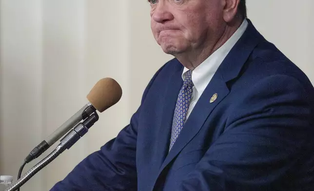 Newly sworn-in Chief of Police James McDonnell takes questions from the media after Los Angeles City Council confirmed him as the city's new police chief at a Council's public safety committee meeting on Friday, Nov. 8, 2024, in Los Angeles. (AP Photo/Damian Dovarganes)