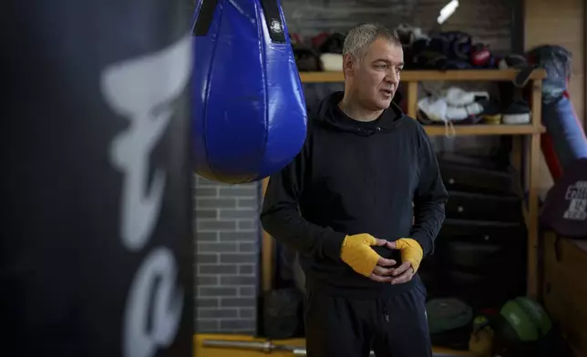 Moldovan historian and politician Octavian Ticu speaks during an interview with the Associated Press in a gym in Chisinau, Moldova, Oct. 18, 2024. (AP Photo/Vadim Ghirda)