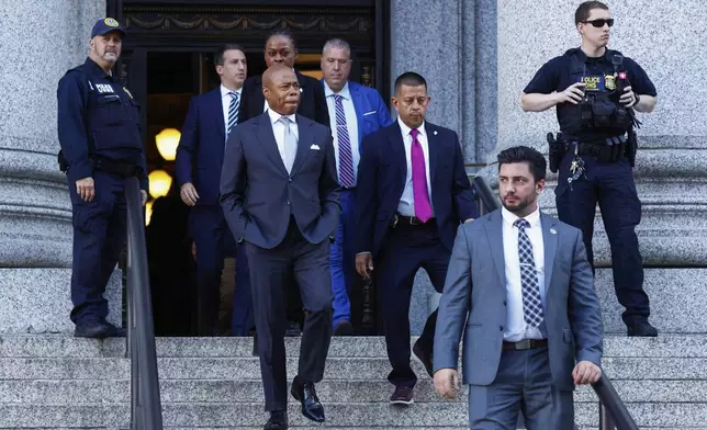 New York City Mayor Eric Adams exits from the US federal court house in New York, Friday, Nov. 01, 2024.(AP Photo/Kena Betancur)