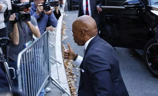 New York City Mayor Eric Adams arrives to the US federal court house in New York, Friday, Nov. 01, 2024.(AP Photo/Kena Betancur)